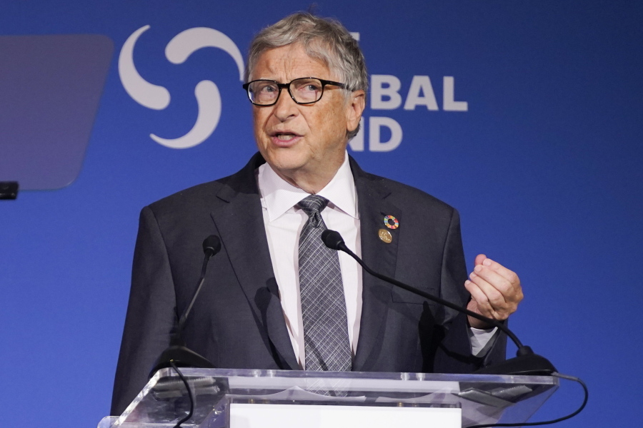 FILE - Bill Gates speaks during the Global Fund's Seventh Replenishment Conference, Wednesday, Sept. 21, 2022, in New York. Gates topped The Chronicle of Philanthropy's annual list of the 10 largest charitable gifts announced by individuals or their foundations in 2022. This year's list totaled nearly $9.3 billion. Gates gave $5 billion to the Bill & Melinda Gates Foundation to back the grantmaker's work in global health, development, policy and advocacy, and U.S. education.