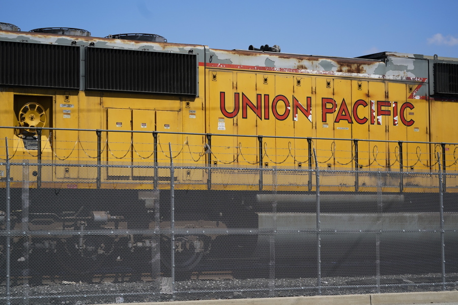 FILE - A Union Pacific train engine sits in a rail yard on Wednesday, Sept. 14, 2022, in Commerce, Calif. Federal regulators and shippers questioned Union Pacific's decision to temporarily limit shipments from certain businesses more than 1,000 times this year as part of its effort to clear up congestion across the railroad. The head of the U.S. Surface Transportation Board Martin Oberman said Wednesday, Dec. 14, he's concerned about UP's increasing use of these embargoes because they disrupt operations of the businesses that rely on the railroad, and they haven't seemed to help UP's performance significantly either.