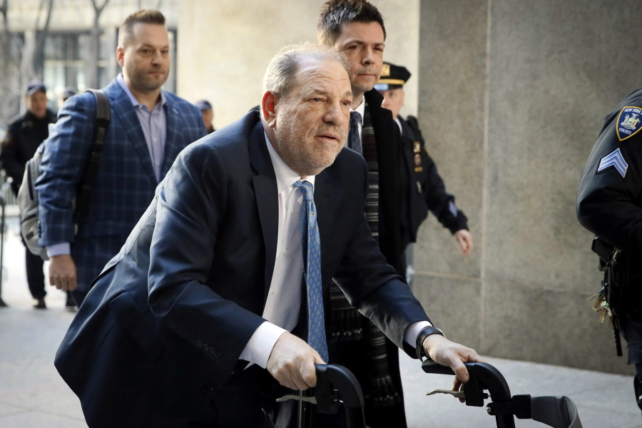 FILE - Harvey Weinstein arrives at a Manhattan courthouse as jury deliberations continue in his rape trial in New York, on Feb. 24, 2020. On Monday, Dec. 19, 2022, Weinstein was found guilty of rape at a Los Angeles trial in another #MeToo moment of reckoning, five years after he became a magnet for the movement.