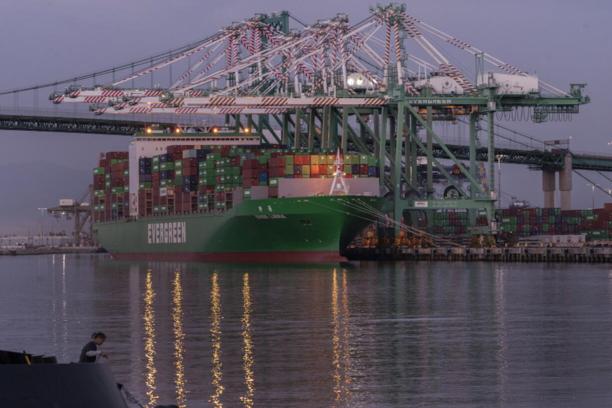 The container ship Ever Libra (TW) is moored at the Port of Los Angeles on Monday, Nov. 21, 2022. The supply backlogs of the past two years -- and the delays, shortages and outrageous prices they brought with them -- have improved dramatically since summer.