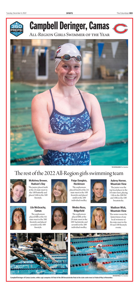 A commemorative page for the All-Region girls swimming team is available on The Columbian's e-edition at Columbian.com