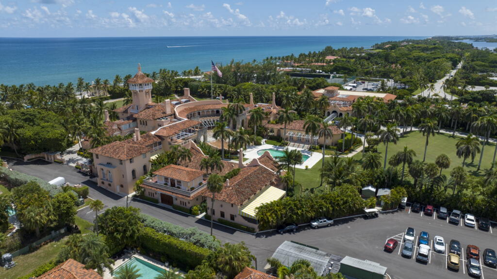 FILE - Former President Donald Trump's Mar-a-Lago club is seen in the aerial view in Palm Beach, Fla., Aug. 31, 2022. A federal appeals court has halted an independent review of documents seized from the estate, removing a hurdle the Justice Department said had delayed its criminal investigation into the retention of top secret government information.