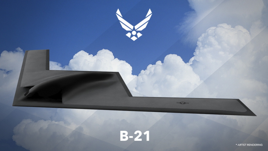 FILE - This undated artist rending provided by the U.S. Air Force shows a U.S. Air Force graphic of the Long Range Strike Bomber, designated the B-21. (U.S.