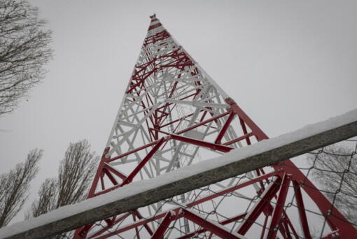 A  view of a phone tower of Ukrainian mobile telephone network operator Kyivstar seen in the outskirts of Kyiv, Ukraine, Wednesday, Nov. 30, 2022. With Ukraine racing to keep communications lines open in wartime, the country's phone operators have mobilized more than usual to help people stay in touch -- such as by revving up generators to power mobile towers after Russian strikes took out the electricity they usually run on.