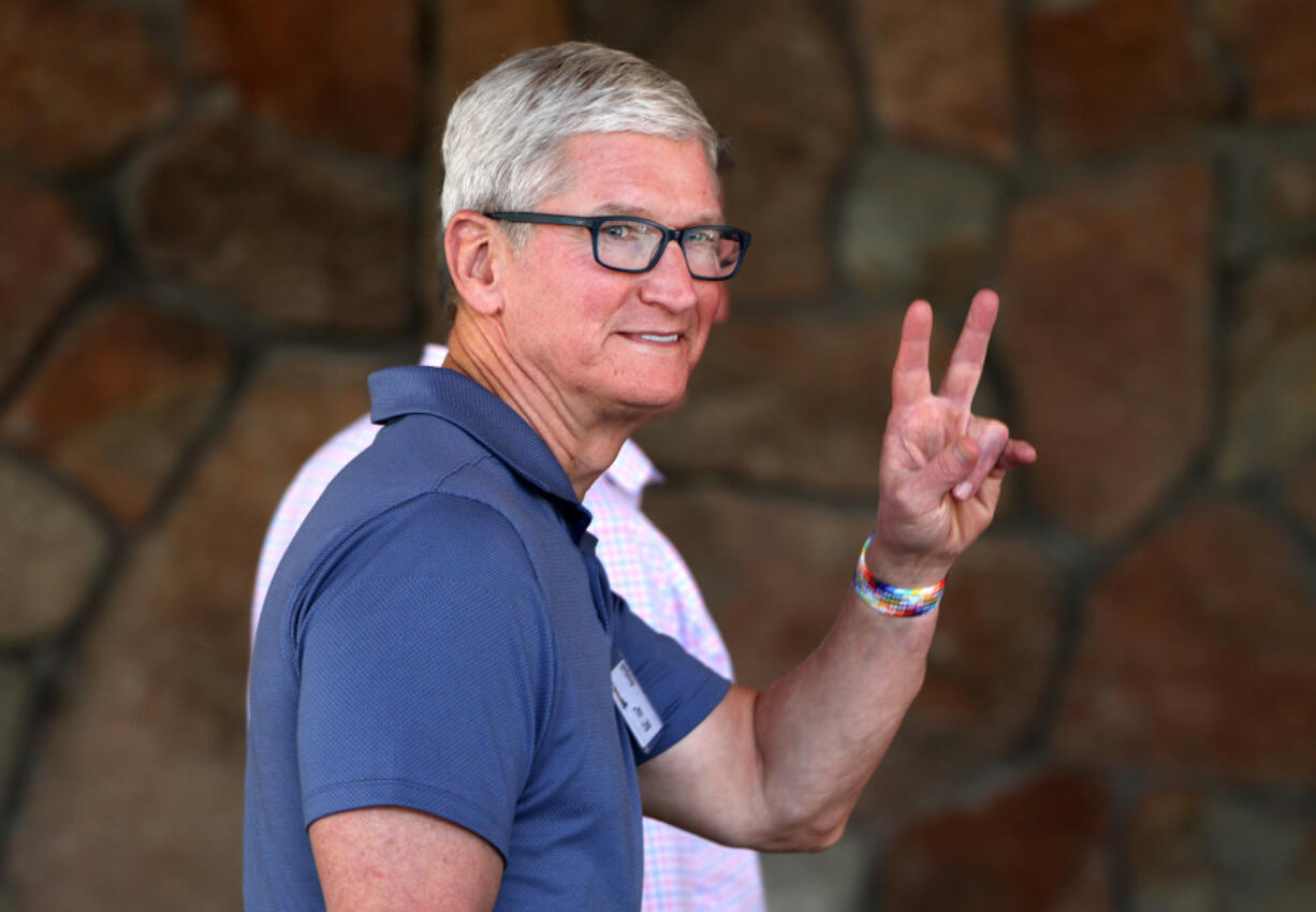 Apple CEO Tim Cook attends the Allen & Company Sun Valley Conference on July 8, 2021, in Sun Valley, Idaho. Cook paid for the entirety of his 2023 Social Security tax on the first day of the year.