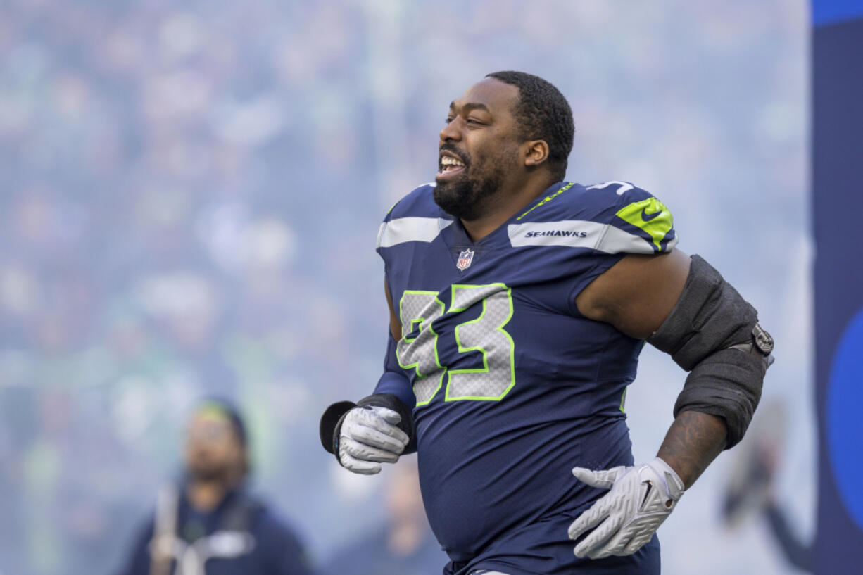 Seattle defensive end Shelby Harris (93) has been in the NFL since 2014 and Saturday will be his first playoff experience.