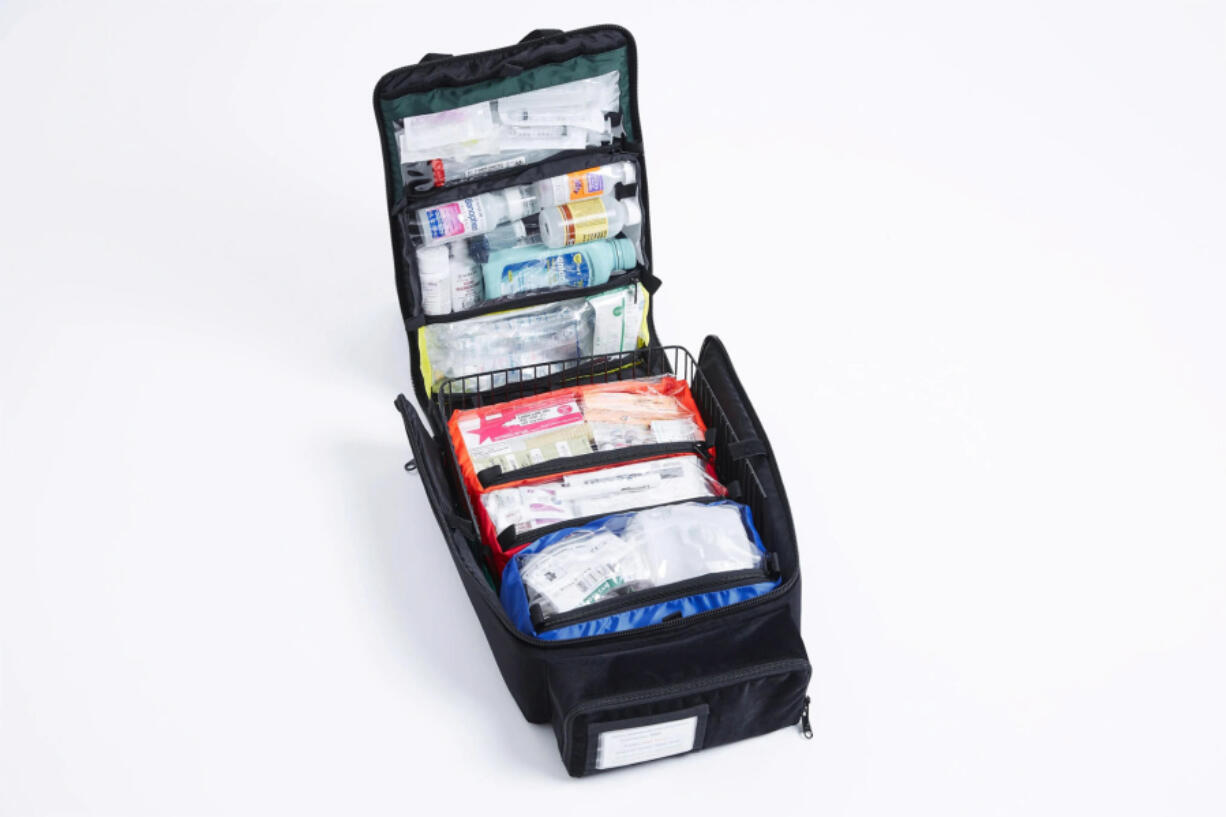 Commercial airplanes are required to carry sealed emergency medical kits, like the one pictured, that contain specific equipment and medications. But health professionals who have volunteered to help in in-flight emergencies say the kits can be inadequate and are sometimes missing required items.