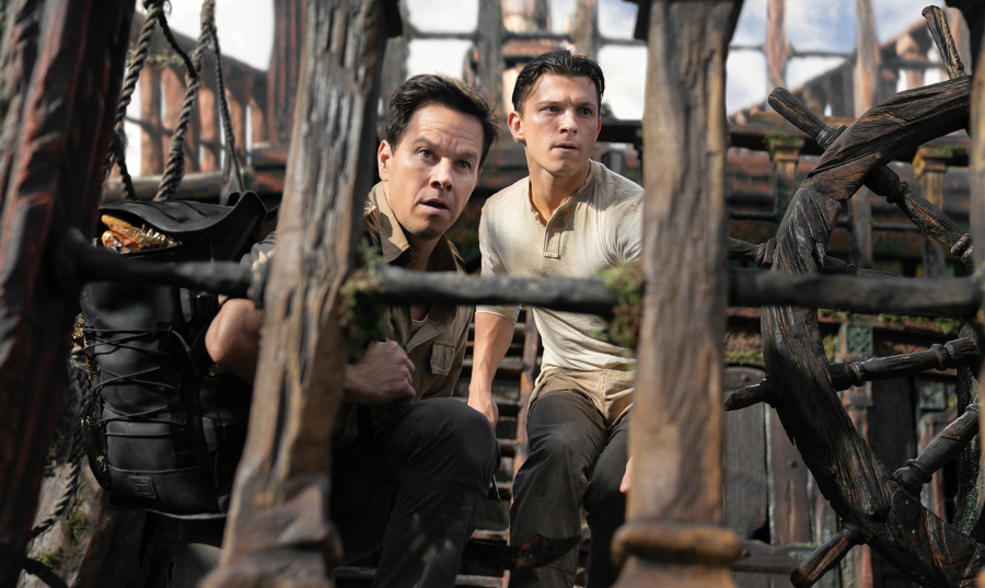 Mark Wahlberg, left, and Tom Holland star in "Uncharted." (Clay Enos/Columbia Pictures)