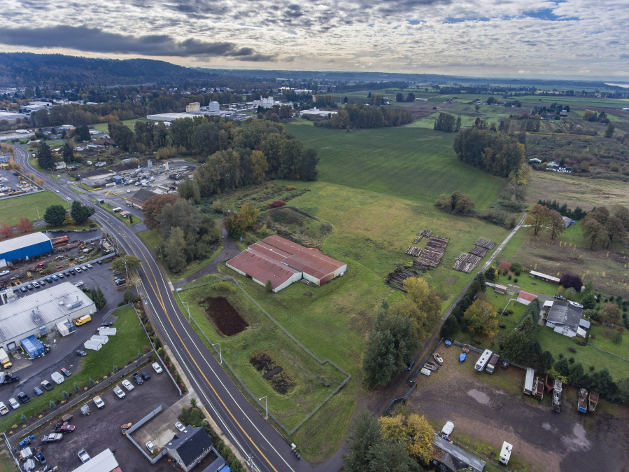 An aerial shot shows a portion of the land in the Woodland Bottoms near the border of Clark and Cowlitz counties.
