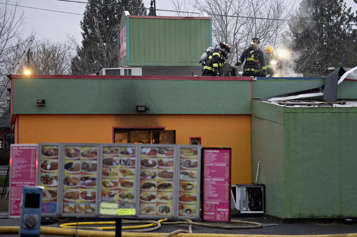 Vancouver Fire Department crews respond to a fire at Javier's Tacos on Thursday morning.