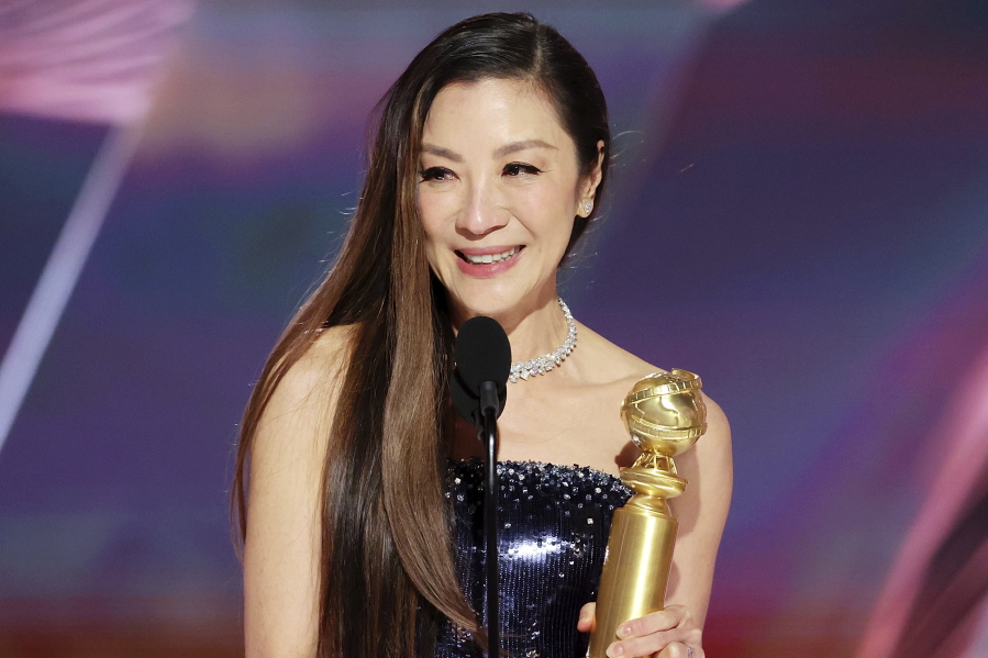 This image released by NBC shows Michelle Yeoh accepting the Best Actress in a Motion Picture - Musical or Comedy award for "Everything Everywhere All at Once" during the 80th Annual Golden Globe Awards at the Beverly Hilton Hotel on Tuesday, Jan. 10, 2023, in Beverly Hills, Calif.