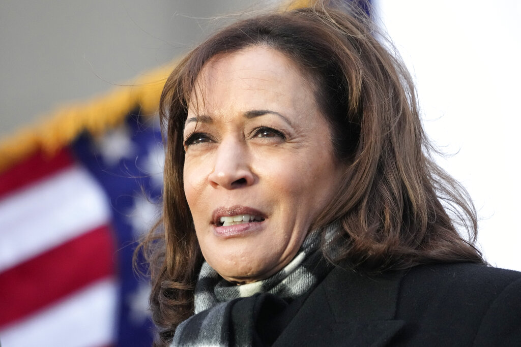 Vice President Kamala Harris addresses the crowd near the 95th Bridge over the Calumet River, Wednesday, Jan. 4, 2023, in Chicago. The bridge is one of four over the river that will be rehabilitated with federal funds.