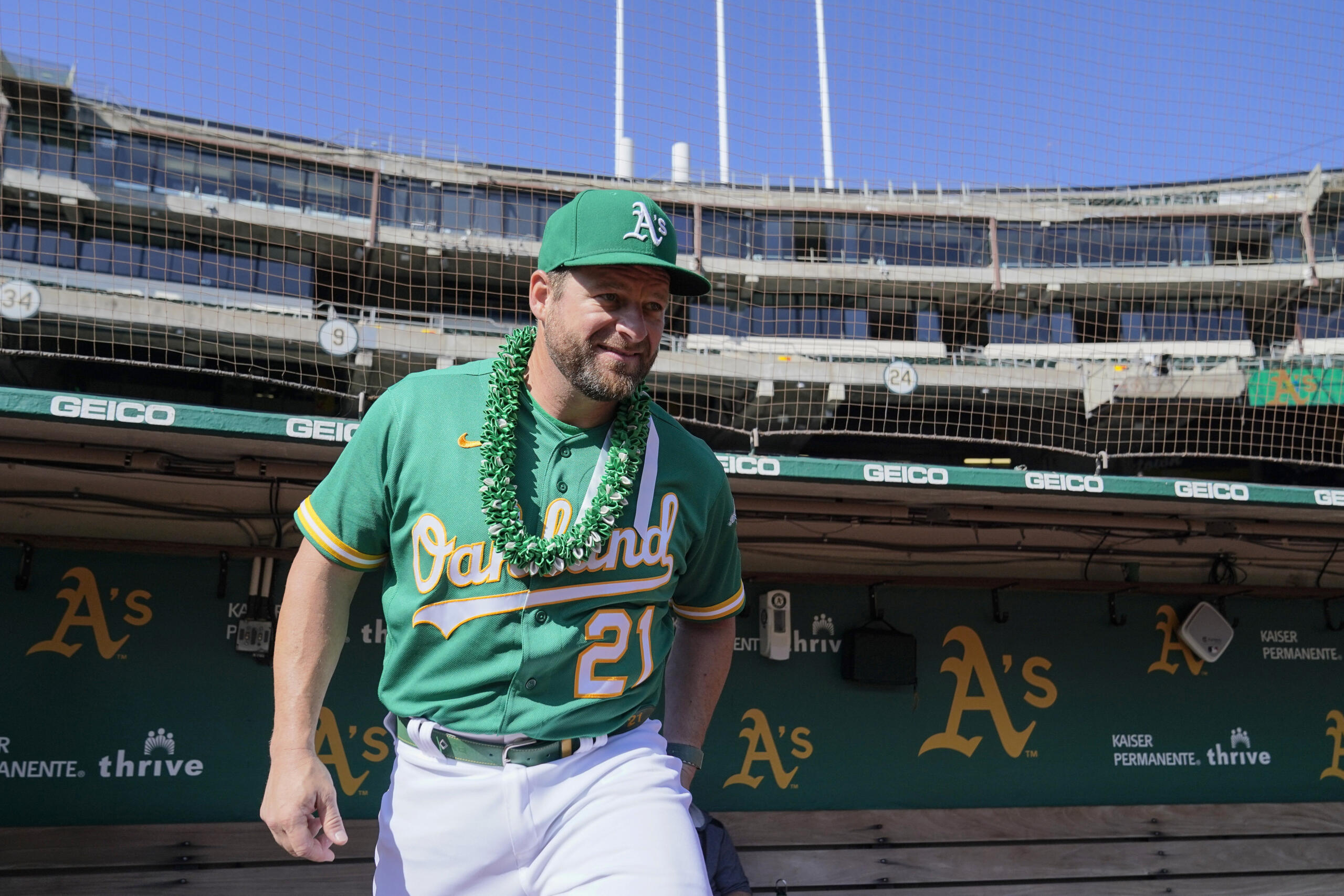 Retired catcher Stephen Vogt is joining the Seattle Mariners as a bullpen and quality control coach, fulfilling his goal to go right into coaching. The 38-year-old Vogt called it a career after his 10th major league season in 2022. (AP Photo/Godofredo A.