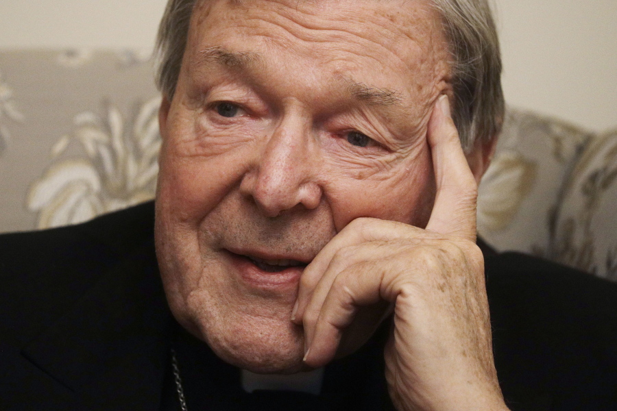 FILE - Cardinal George Pell answers a journalist's question during an interview with The Associated Press inside his residence near the Vatican in Rome, Nov. 30, 2020. Pell, who was the most senior Catholic cleric to be convicted of child sex abuse before his convictions were later overturned, has died Tuesday, Jan. 10, 2023, in Rome at age 81.