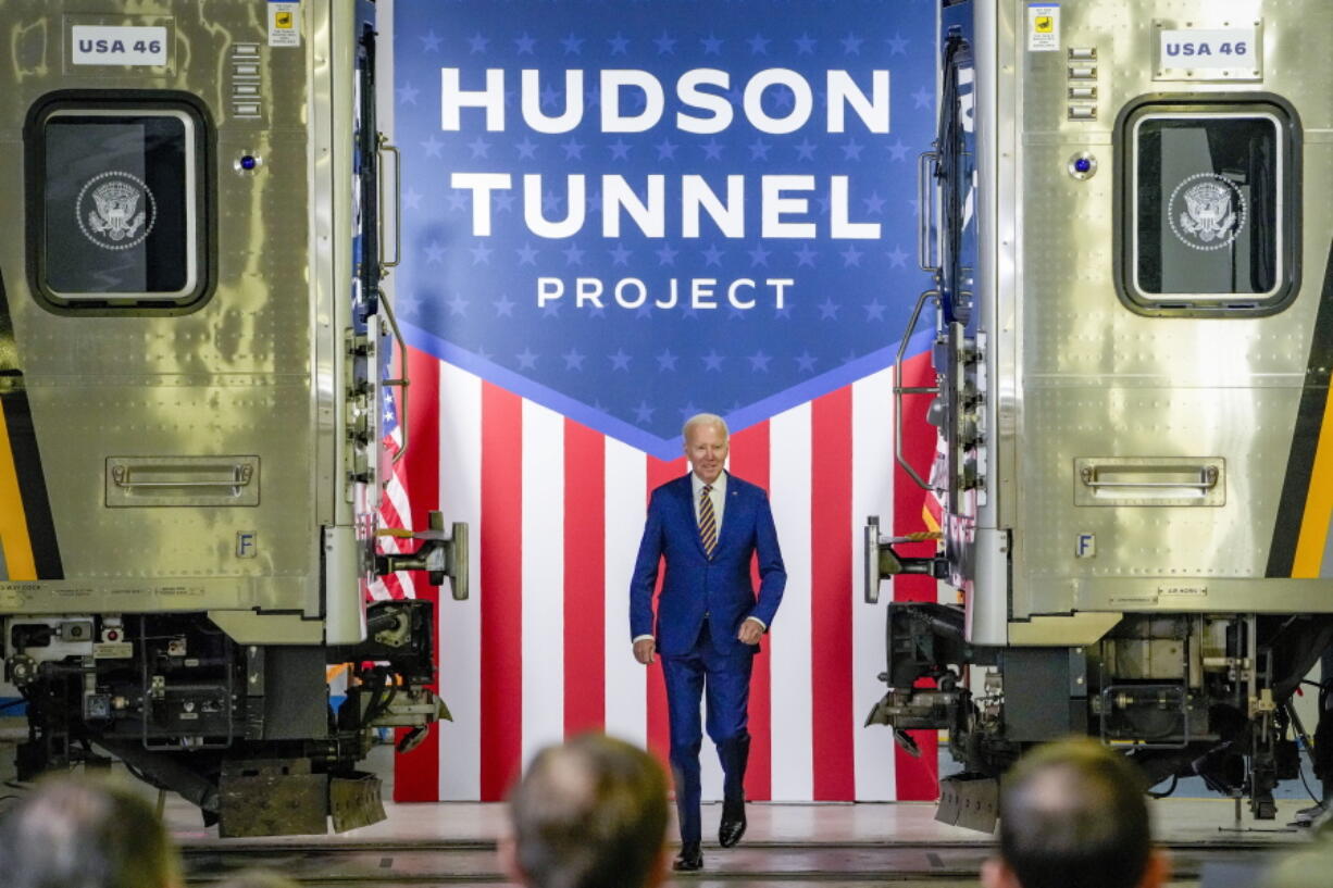 President Joe Biden arrives at the construction site of the Hudson Tunnel Project, Tuesday, Jan. 31, 2023, in New York. Biden is traveling to New York City to showcase a $292 million mega grant that will be used to help build a rail tunnel beneath the Hudson River.