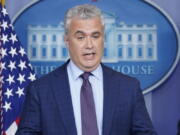 FILE - White House COVID-19 Response Coordinator Jeff Zients speaks during a press briefing at the White House, April 13, 2021, in Washington.