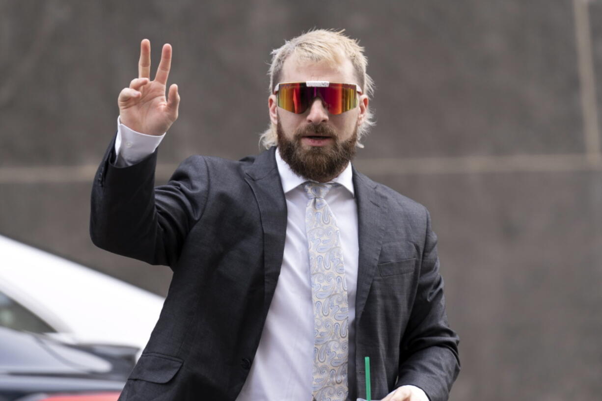 Anthime "Baked Alaska" Gionet, who livestreamed himself storming the U.S. Capitol in Jan. 6, arrives at federal court in Washington, Tuesday, Jan. 10, 2023.