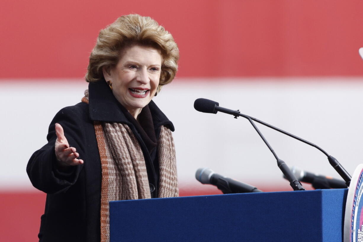 Sen. Debbie Stabenow, D-Mich., speaks outside the state Capitol in Lansing, Mich., Jan. 1, 2023. Stabenow announced on Jan. 5, she will not run for reelection in 2024.