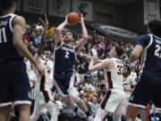 Gonzaga forward Drew Timme (2) shoots against Pacific during the second half of an NCAA college basketball game in Stockton, Calif., Saturday, Jan. 21, 2023. (AP Photo/Godofredo A.