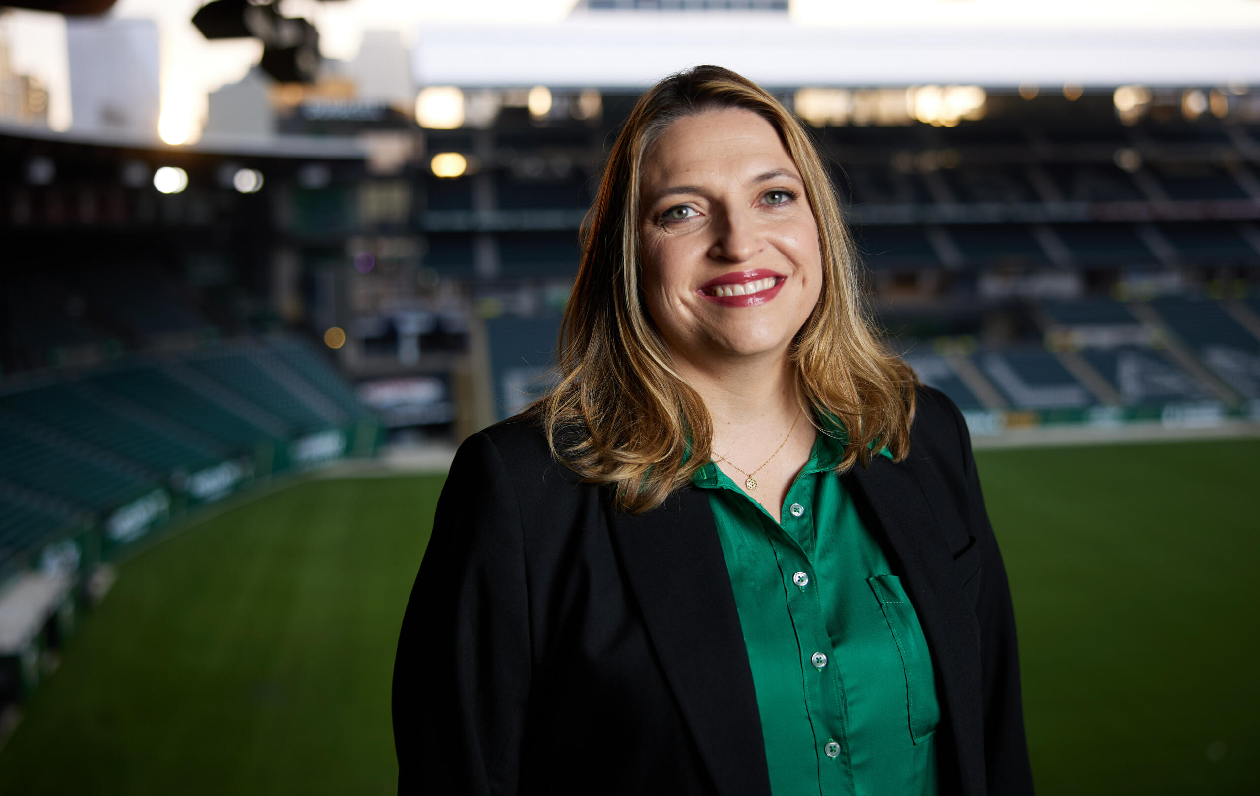 Portland Timbers and Portland Thorns new CEO Heather Davis, pictured Jan. 23, 2023 at Providence Park in Portland.
