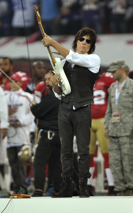 Jeff Beck performs the British National Anthem, in London, Oct. 31, 2010. Renowned rock guitarist Beck, known for his work with the Yardbirds and the Jeff Beck Group, died on Jan. 10.