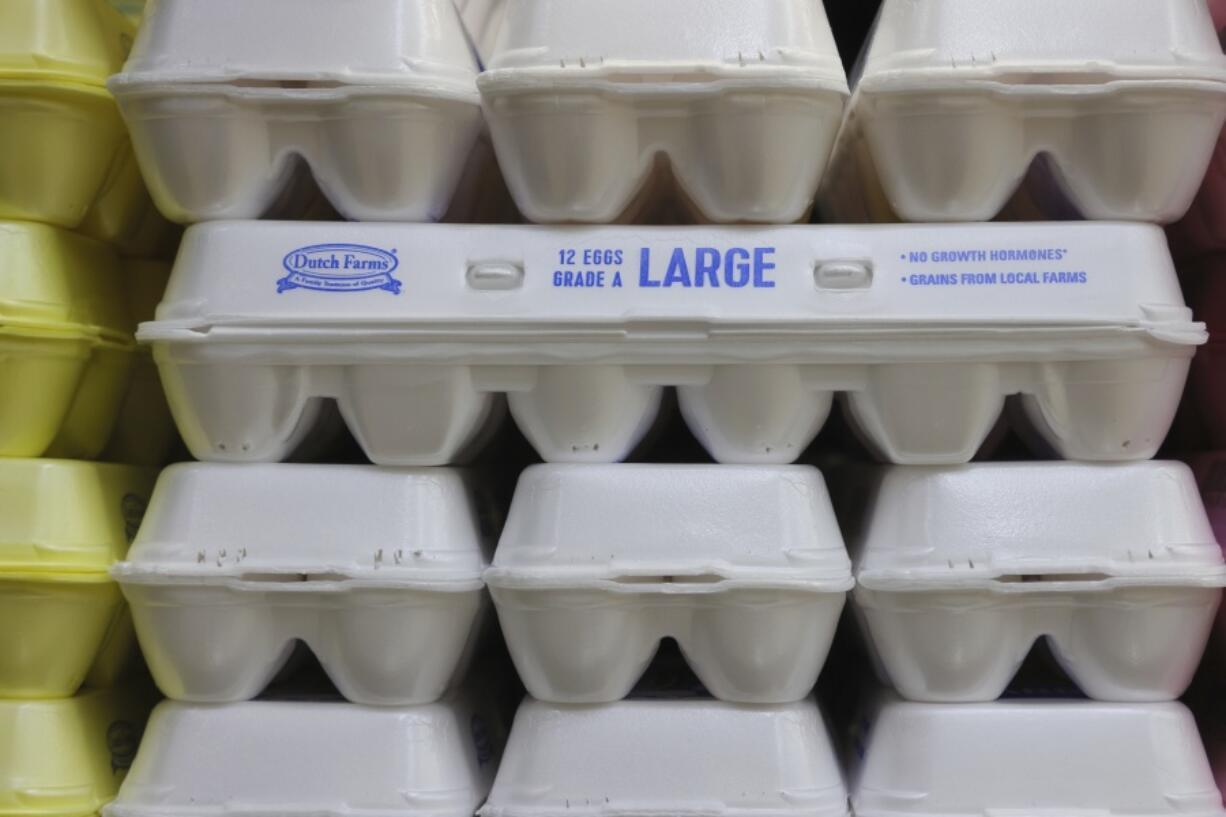 Cartons of eggs are on display at HarvesTime Foods on Thursday, Jan. 5, 2023 in Chicago.