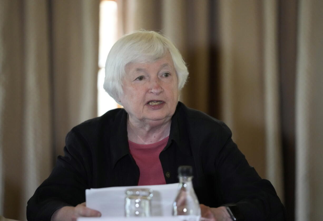 U.S. Treasury Secretary Janet Yellen speaks during a roundtable discussion at Dinokeng Game Reserve in Hammanskraal, north of Pretoria, South Africa, Wednesday, Jan. 25, 2023, as part of a Treasury ten-day tour of Africa, with stops in Senegal, Zambia and South Africa.