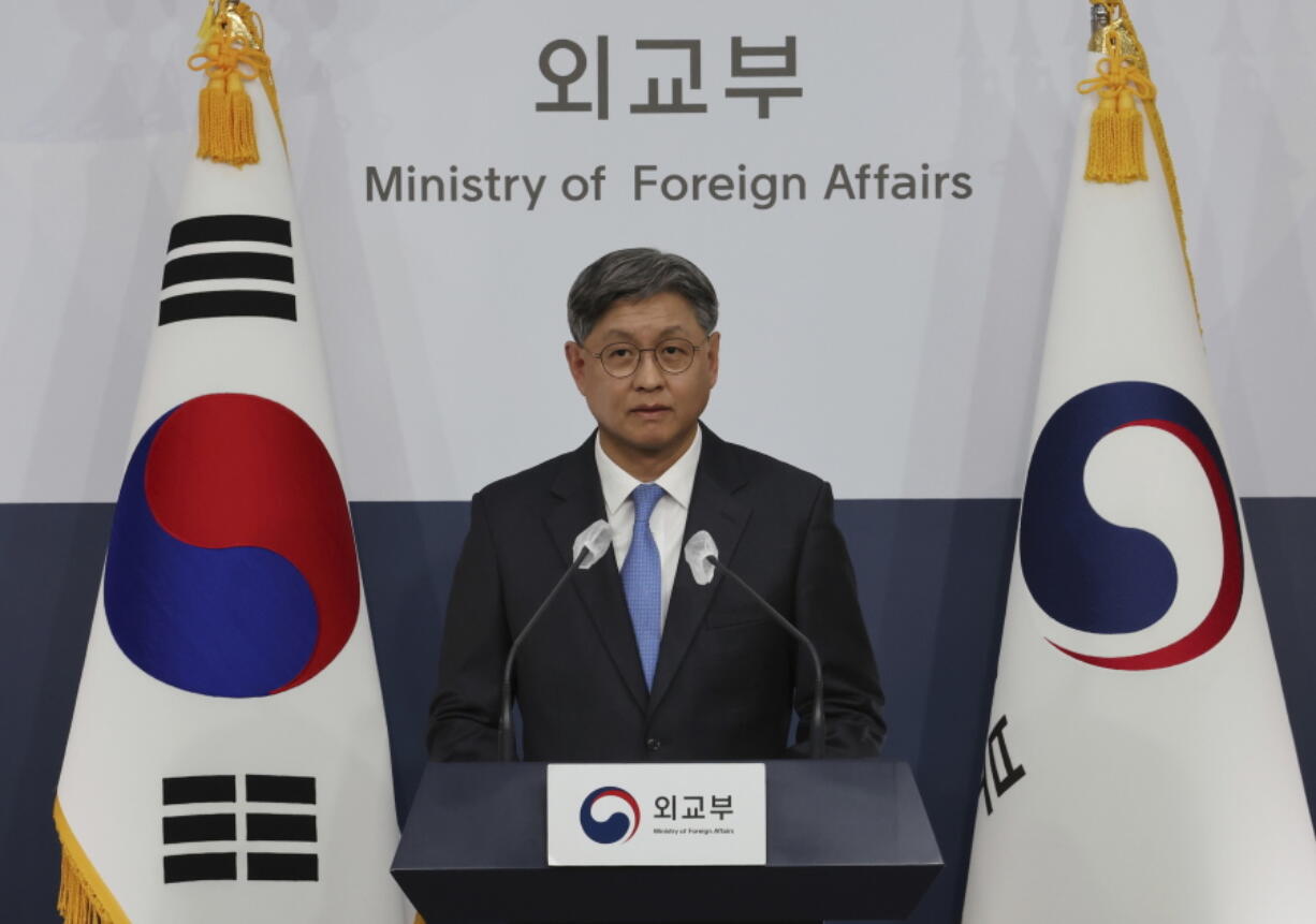 South Korea's Foreign Ministry spokesman Lim Soo-suk speaks during a briefing on President Yoon Suk Yeol's recent remark on Iran at the ministry in Seoul, South Korea, Thursday, Jan. 19, 2023.