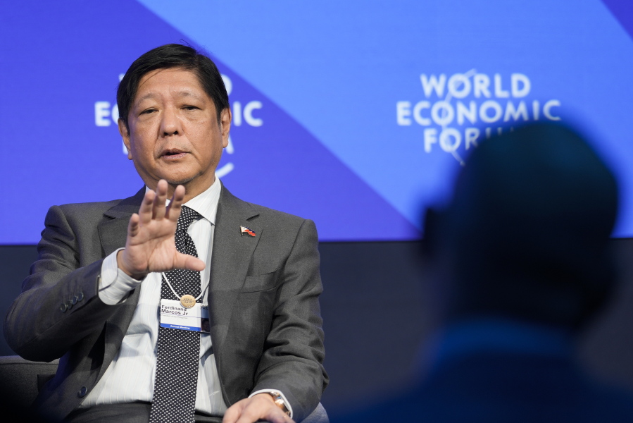 President of the Philippines Ferdinand Marcos Jr. attends a conversation at the World Economic Forum in Davos, Switzerland Wednesday, Jan. 18, 2023. The annual meeting of the World Economic Forum is taking place in Davos from Jan. 16 until Jan. 20, 2023.