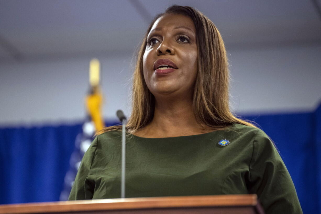 FILE -- New York Attorney General Letitia James speaks during a press conference, Sept. 21, 2022, in New York. Former President Donald Trump has abandoned efforts to revive his federal lawsuit against James -- the second time he's halted legal action against her after a judge last week fined him and his lawyers nearly $1 million for filing frivolous cases.