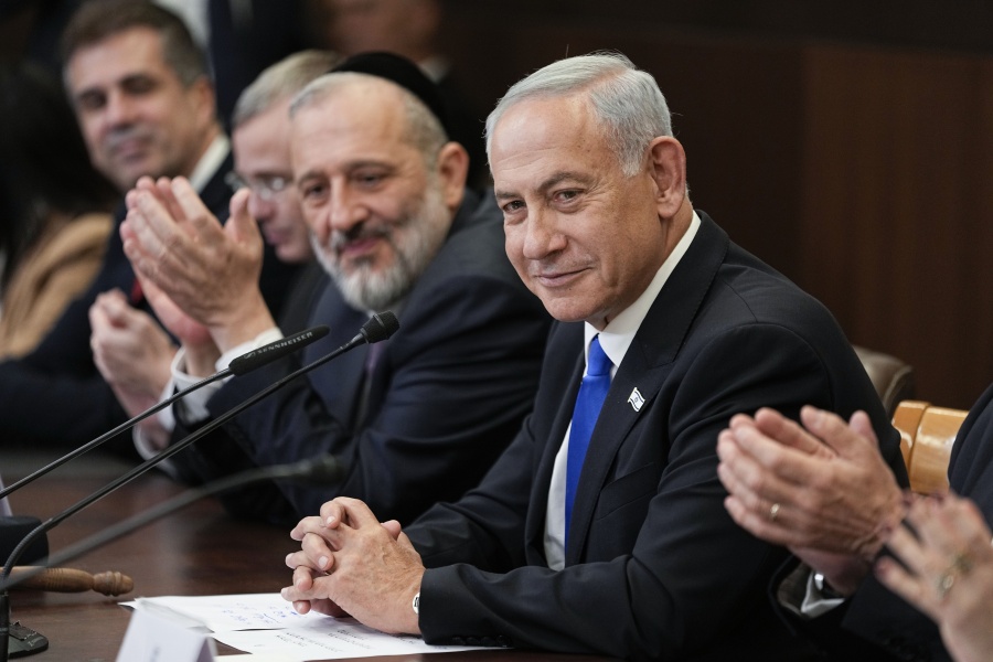 FILE - Newly sworn-in Israeli Prime Minister Benjamin Netanyahu attends a cabinet meeting in Jerusalem, Dec. 29, 2022. Netanyahu's new government is vexing the Biden administration as it embarks on policies that U.S. officials fear will run counter to longstanding American goals.