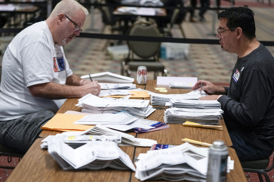FILE - Workers count absentee ballots at the Wisconsin Center for the midterm election on Nov. 8, 2022, in Milwaukee.