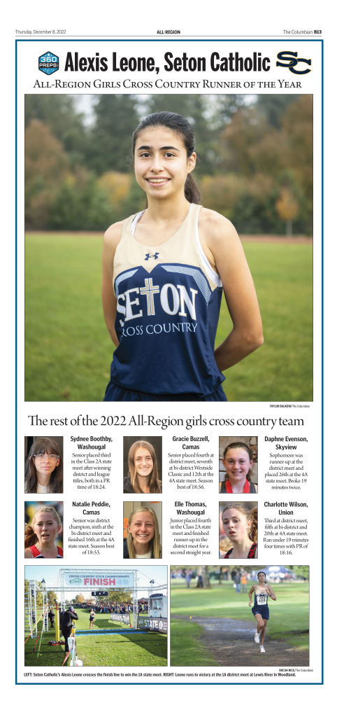 A commemorative page for the All-Region girls cross country team is available on The Columbian's e-edition at Columbian.com