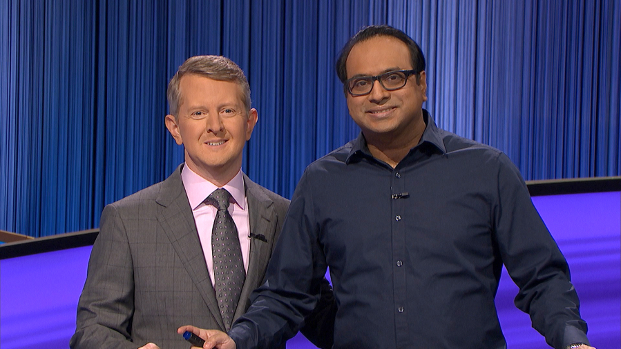 Vancouver resident Yogesh Raut, right, competed on "Jeopardy!" on Jan. 11-13 and Jan. 16, hosted by Ken Jennnings.