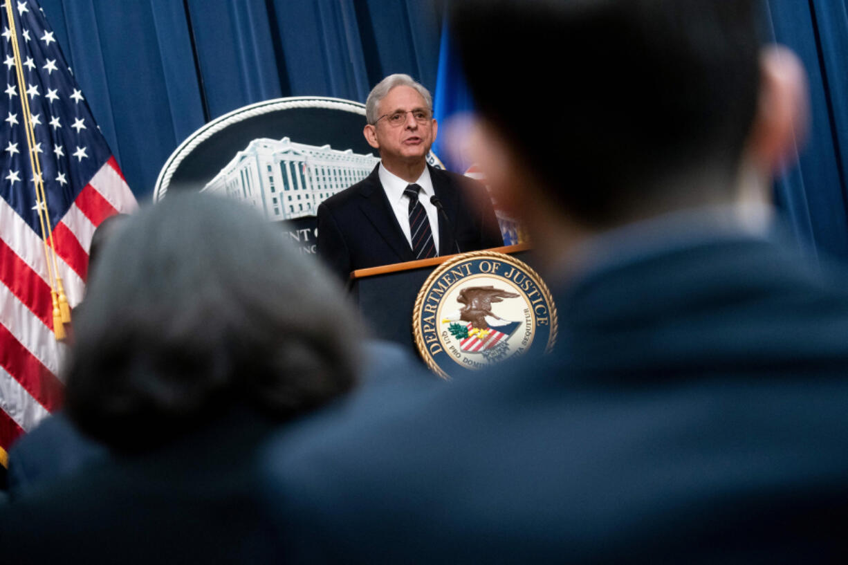 Attorney General Merrick Garland speaks during a news conference at the Justice Department building in Washington, DC, on January 24, 2023.