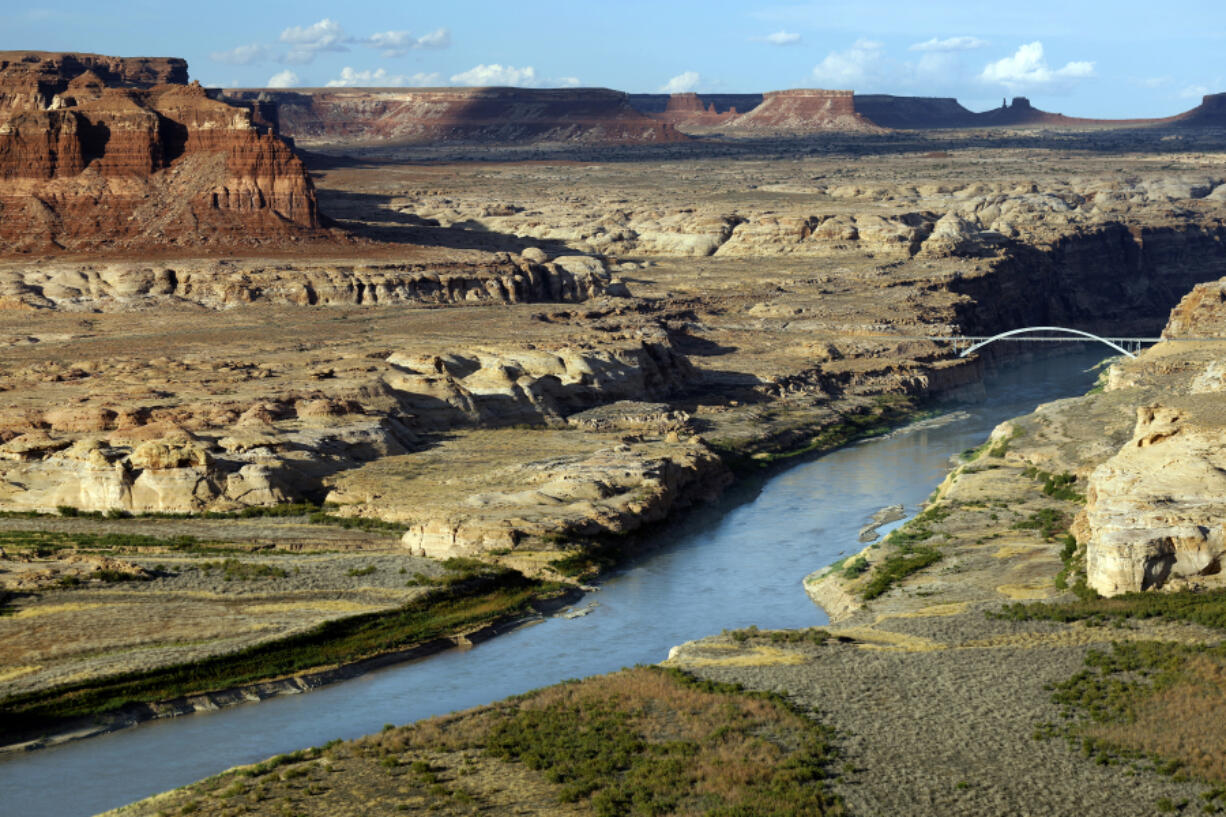 The Colorado River flows near Hite Overlook, Utah, upstream from Lake Powell.
