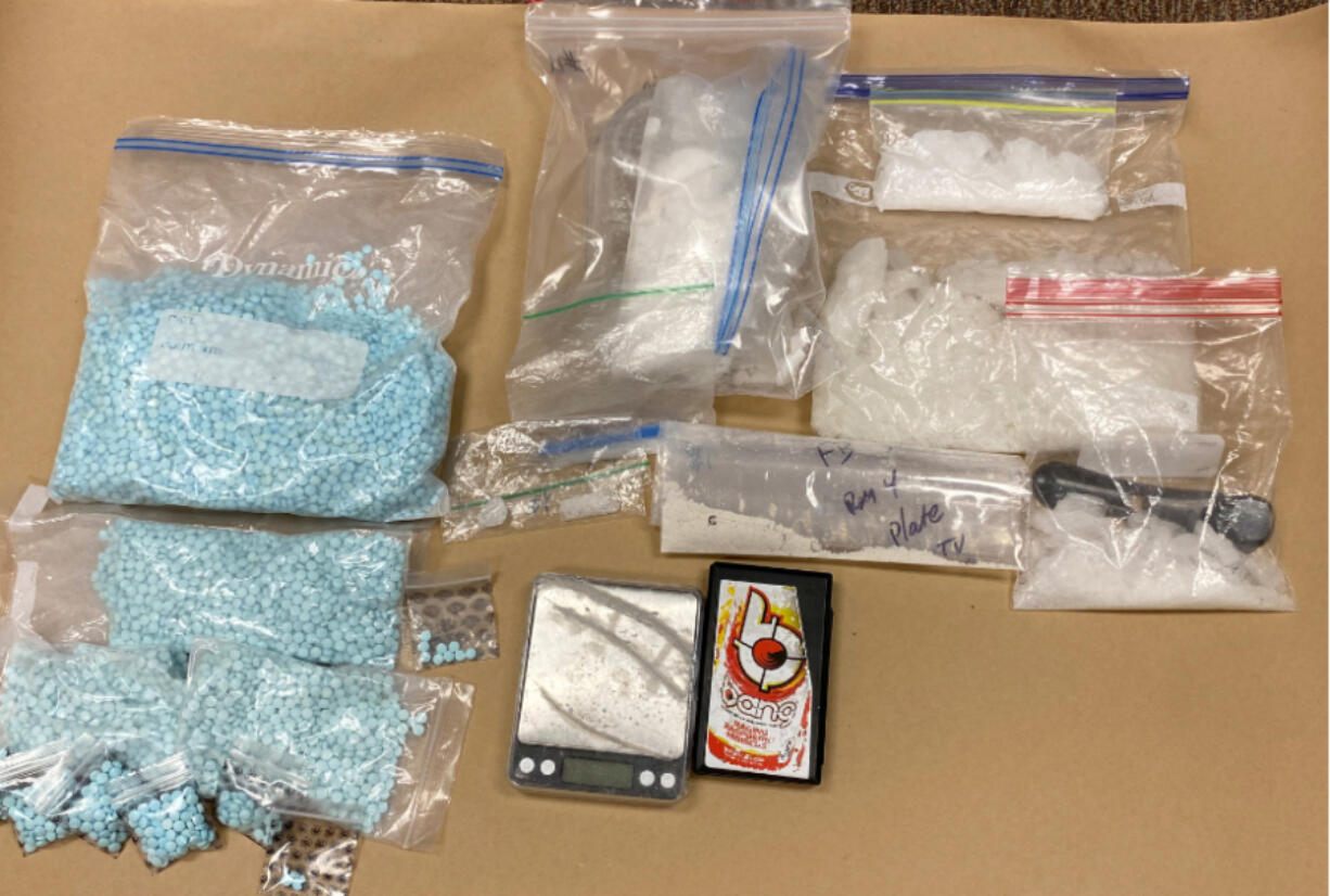 Clark County Sheriff's Office investigators say they recently seized this drug evidence during a fentanyl sting. The agency said the evidence includes 13,000 fentanyl pills and 2 pounds of methamphetamine.
