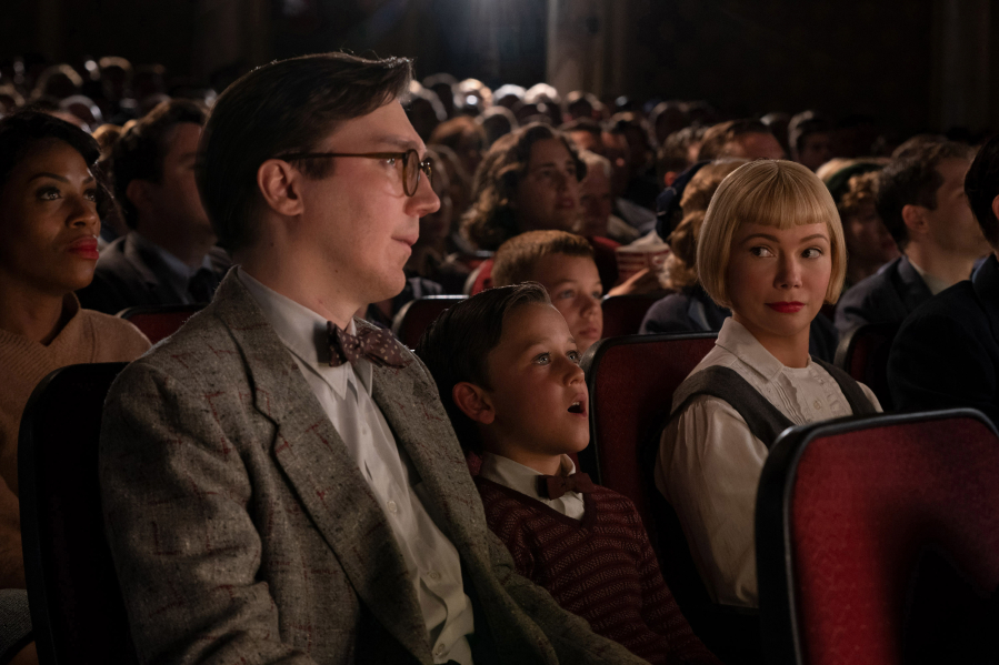 From left, Paul Dano, Mateo Zoryan Francis-DeFord and Michelle Williams in "The Fabelmans." (Merie Weismiller Wallace/Universal Pictures and Amblin Entertainment/TNS)