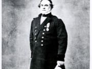 John McLoughlin met a 16-year-old James Douglas in 1819 when the North West Company employed them and mentored him in the fur trade. Two decades later, Douglas became the assistant to McLoughlin, the Hudson Bay Company's chief factor at Fort Vancouver. In 1863, Queen Victoria knighted Douglas for his work in colonizing British Columbia.