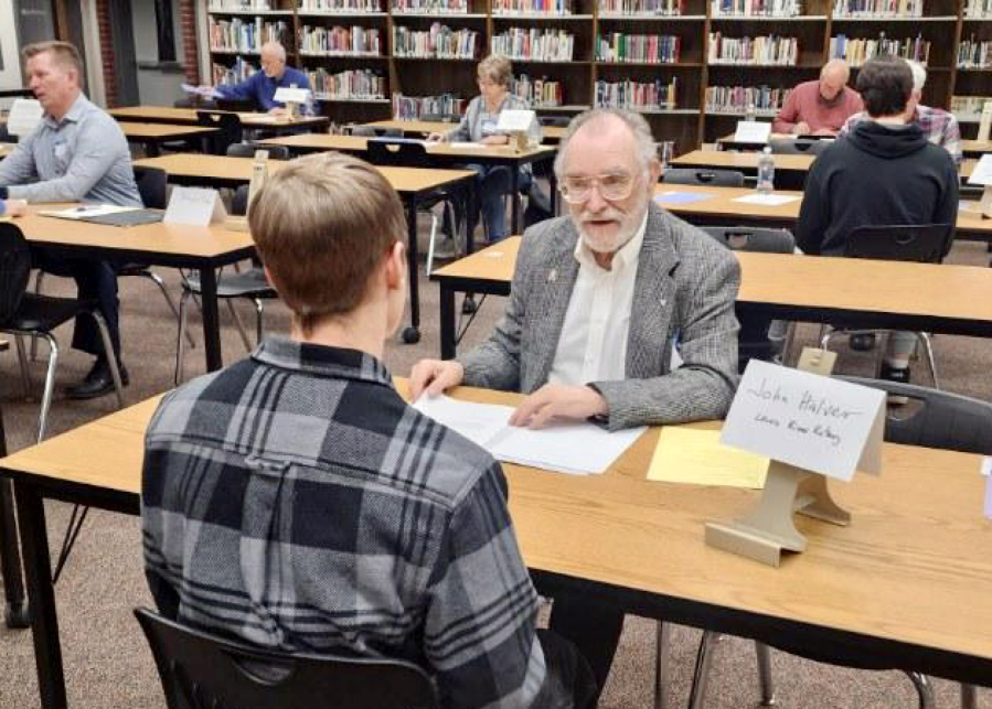 Photo contributed by Lewis River Rotary Club
Members of Lewis River Rotary and Battle Ground Rotary clubs recently joined together to provide mock job interviews for 22 students at Battle Ground High School.