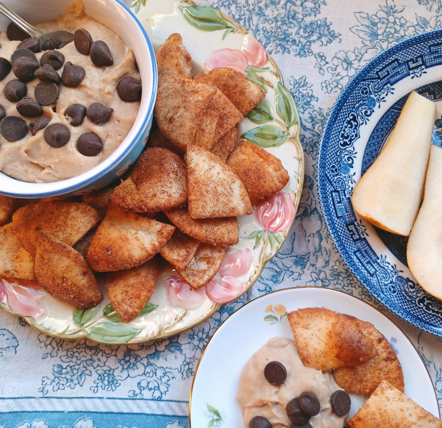 Your next party will have people popping these homemade pita chips with deceptively delicious "cookie dough" dip.