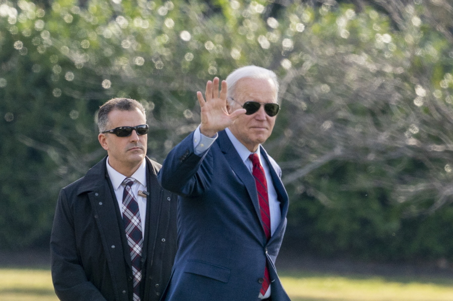 FILE - President Joe Biden waves before boarding Marine One on the South Lawn of the White House, Feb. 8, 2023, in Washington. With an eye toward the 2024 campaign, Biden ventures to Florida. It's a state defined by its growing retiree population and status as the unofficial headquarters of the modern-day Republican Party. The president sees a chance to use Social Security and Medicare to drive a wedge between GOP lawmakers and their base of older voters who rely on these government programs for income and health insurance.