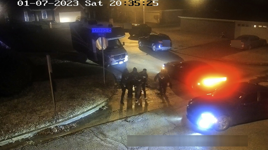The image from video released on Jan. 27, 2023, and partially redacted by the City of Memphis, shows Tyre Nichols during a brutal attack by five Memphis police officers on Jan. 7, 2023, in Memphis, Tenn. Nichols died on Jan. 10. The five officers have since been fired and charged with second-degree murder and other offenses.