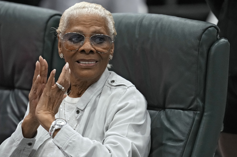Singer and executive producer Dionne Warwick appears during a rehearsal for the touring show "Hits! The Musical" Wednesday, Feb. 8, 2023, in Clearwater, Fla. The Grammy-winning, multimillion-selling singer and her Oscar-nominated son Damon Elliott are co-producing an upcoming 50-city touring show.