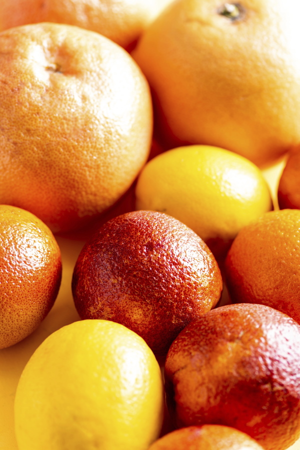 A variety of citrus fruits, including lemons, oranges and blood oranges. The zest and the juice are the two main ways to incorporate citrus into your cooking.