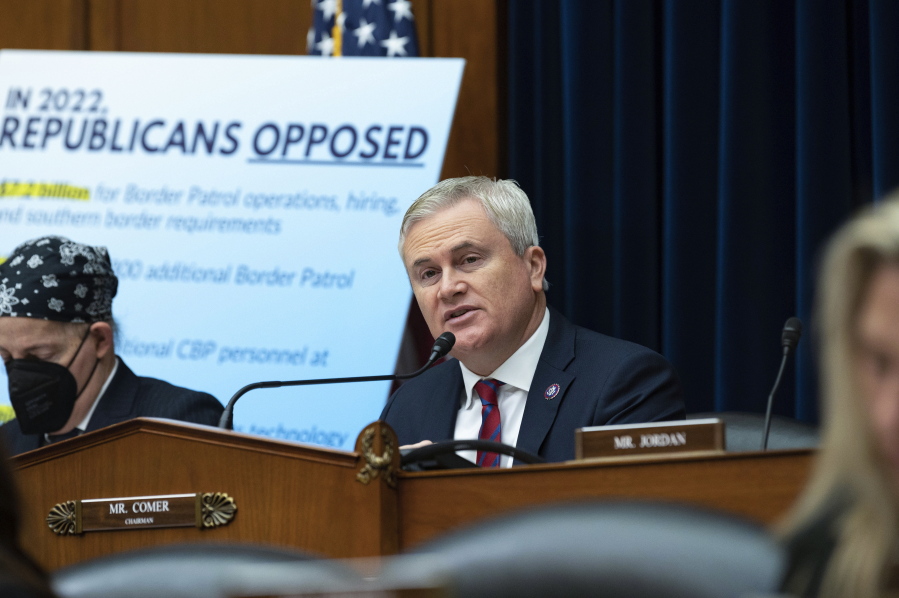House Oversight Chairman Rep. James Comer, R-Ky., opens a House Committee on Oversight and Accountability hearing on the border, Tuesday, Feb. 7, 2023, in Washington.