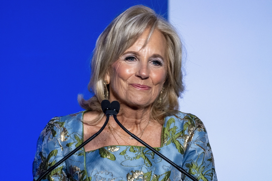 FILE - First lady Jill Biden speaks, Jan. 25, 2023, in Washington. The first lady will visit Namibia and Kenya this week as part of a push by the United States to step up engagement with Africa as a counterweight to China's influence on the continent, the White House announced Tuesday.