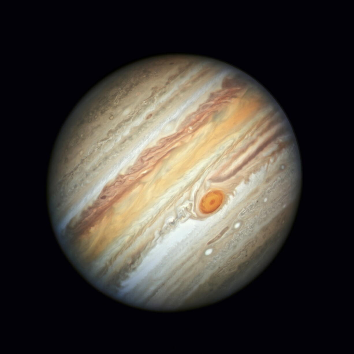 This photo made available by NASA shows the planet Jupiter, captured by the Hubble Space Telescope, on June 27, 2019. On Friday, Feb. 3, 2023, scientists said they have discovered 12 new moons around the gas giant, putting the total count at a record-breaking 92. That's more than any other planet in our solar system. (NASA, ESA, A. Simon/Goddard Space Flight Center, M.H.