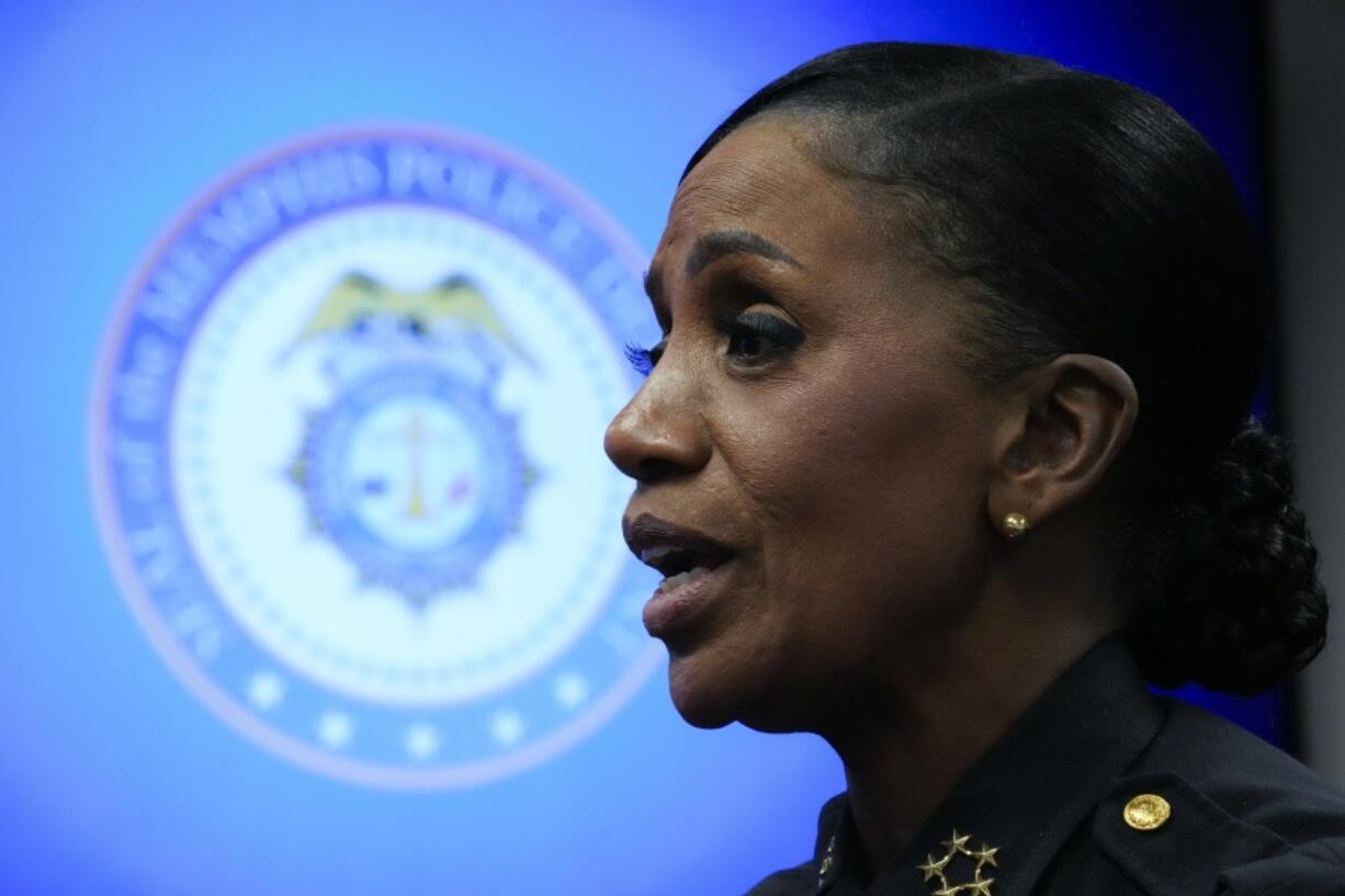 Memphis Police Director Cerelyn Davis speaks during an interview with The Associated Press in Memphis, Tenn., Friday, Jan. 27, 2023, in advance of the release of police body cam video showing Tyre Nichols being beaten by Memphis police officers. Nichols later died as a result of the incident.