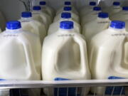 FILE - Milk is displayed at a grocery store in Philadelphia, Tuesday, July 12, 2022. Food and Drug Administration officials issued guidance that says plant-based beverages don't pretend to be from dairy animals - and that U.S. consumers aren't confused by the difference.